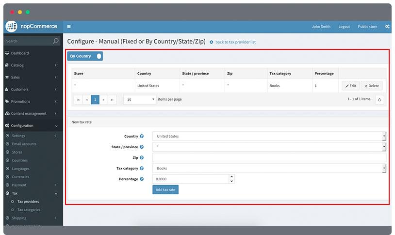 nopCommerce configure tax provider