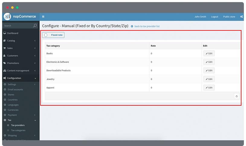 nopCommerce tax manual provider