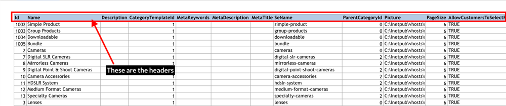 nopCommerce preare importing categories from excel