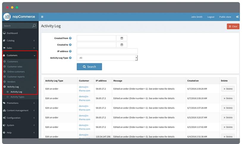 nopCommerce Activity Log